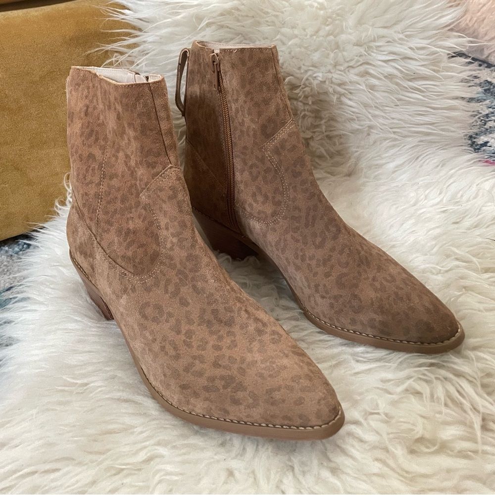 Able Tan Leopard-Print Suede Ankle Booties